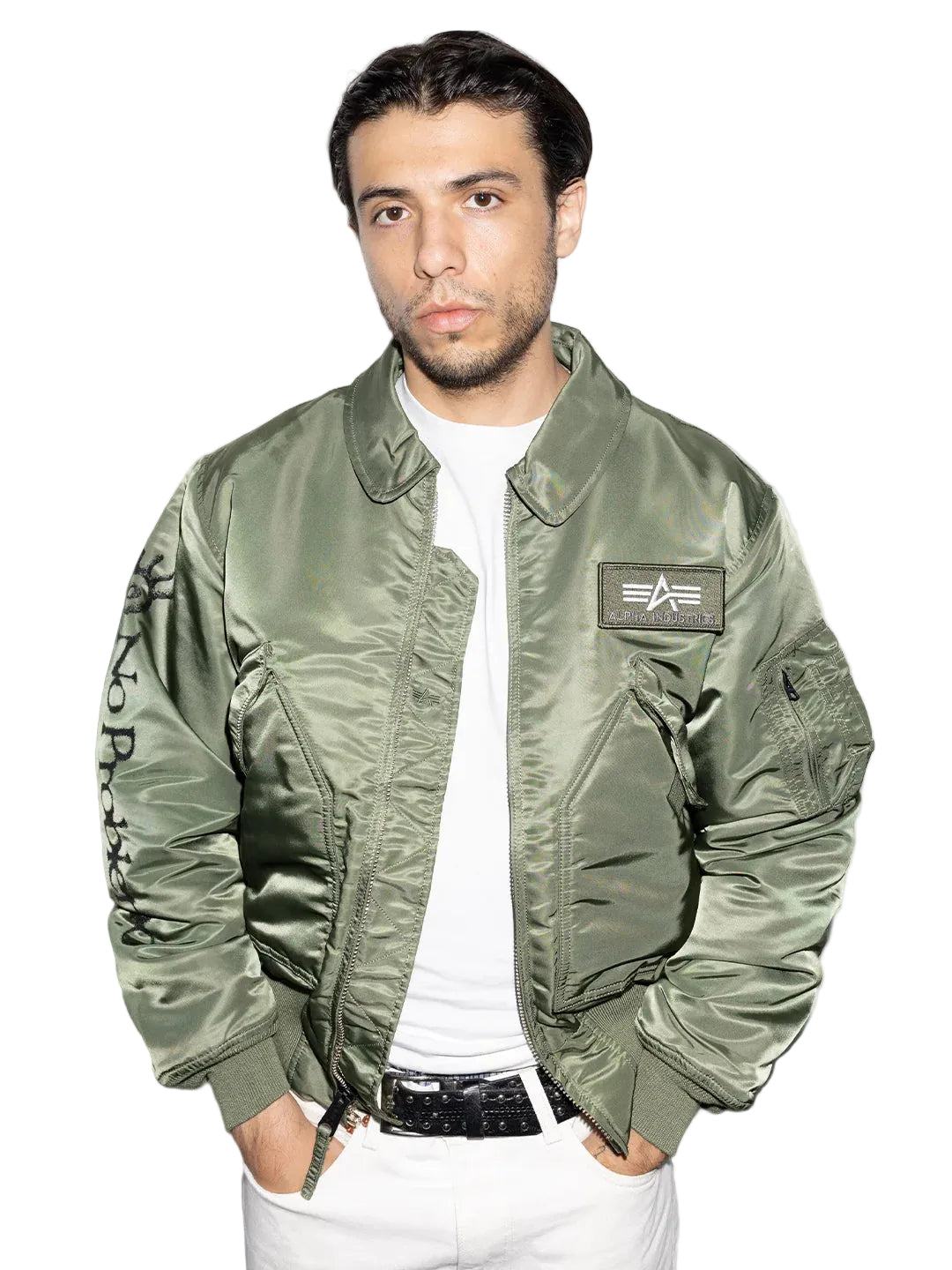ALPHA x NO PROBLEMO CWU-45 Bomber Jacket / sage green