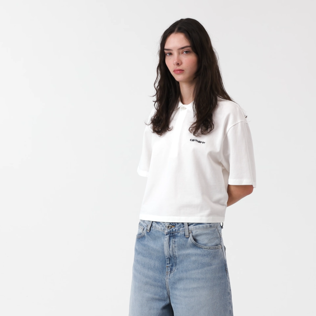 W' S/S Carhartt Script Polo T-Shirt / white