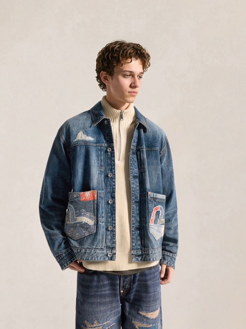 Boro Seagull Patch Pocket Denim Jacket / EVISU